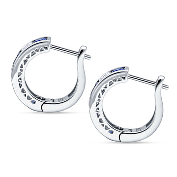 Minimalist Princess Huggie Hoop Earrings Simulated Blue Sapphire 925 Sterling Silver Wholesale